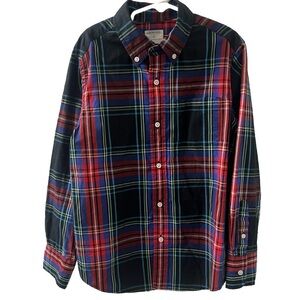 Crewcuts J.Crew Boys Plaid Black Red Green Cotton Button Up Shirt Sz 8